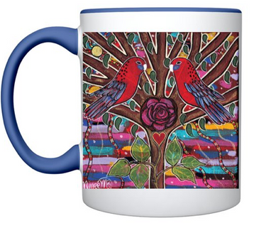 Dreamtime Crimson Rosella Lovers with Rose MUG